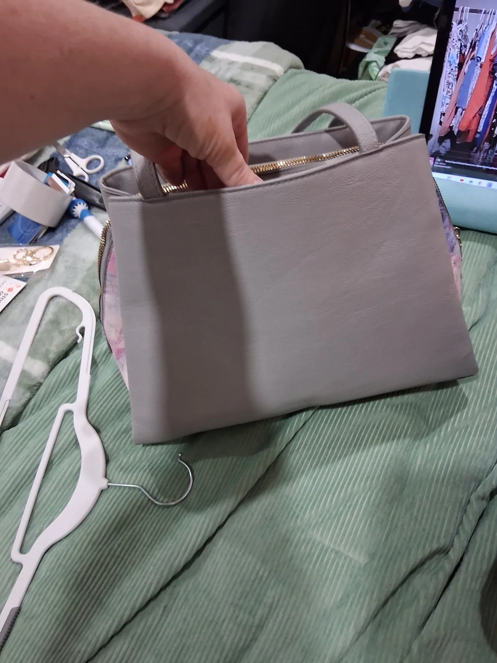 Betsey Johnson Light Gray Shoulder Bag with Gold Bow Accent